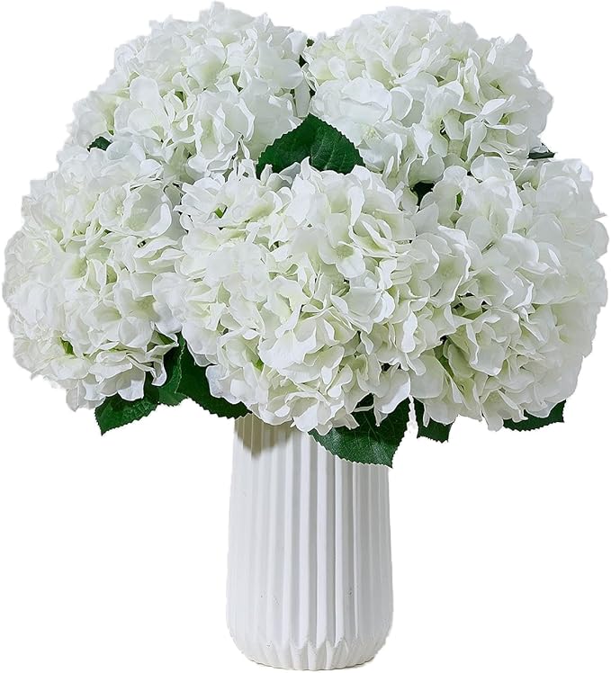 8Pcs White Fake Flowers Silk Hydrangea Artificial Flowers Bouquets Faux Ivory Hydrangea Stems for Home Table Centerpieces Wedding Party Decoration-CasaMuseHome