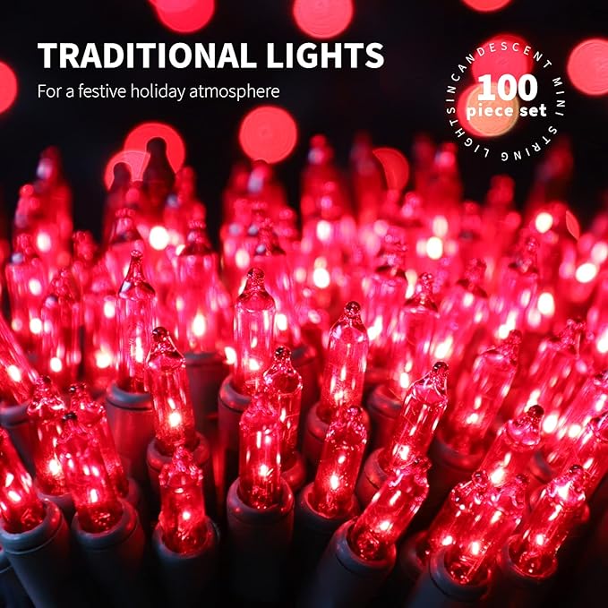 100LIGHTS RED Extra-Bright with End Connectors Christmas Decorative Lights 5.98m UL Certified Mini String Light Set Waterproof for Home Garden Holiday Christmas Tree Party Patio Decor Wedding-CasaMuseHome