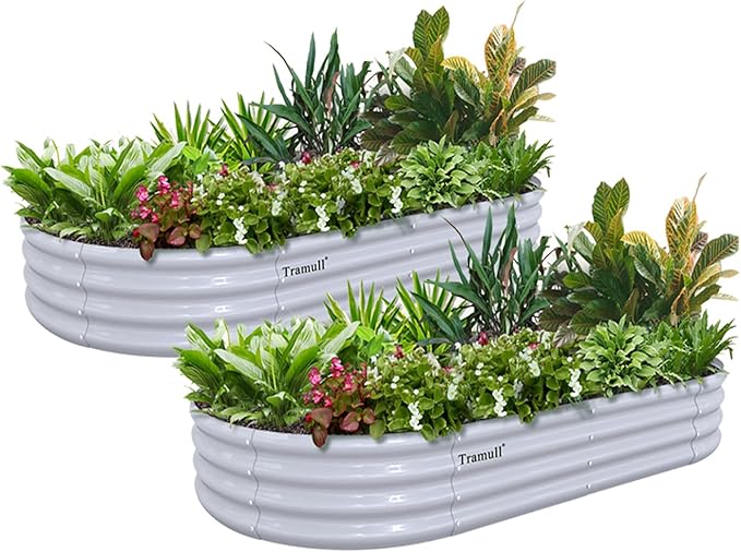 2 Pack 6x3x1FT Galvanized Raised Garden Bed Kit Oval Metal Ground Planter Box Outdoor Bottomless Planter Raised Beds for Vegetables Flowers Herbs Fruits, Gray-CasaMuseHome