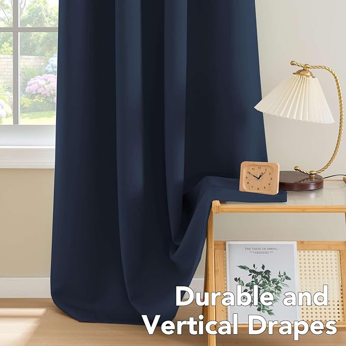 H.VERSAILTEX Ultra Thick and Soft Blackout Curtains for Bedroom, Room Darkening Thermal Insulated Extra Long Curtains/Drapes, Privacy Curtain Panels (52 Inch by 108 Inch, Navy Blue, 2 Panels)-CasaMuseHome