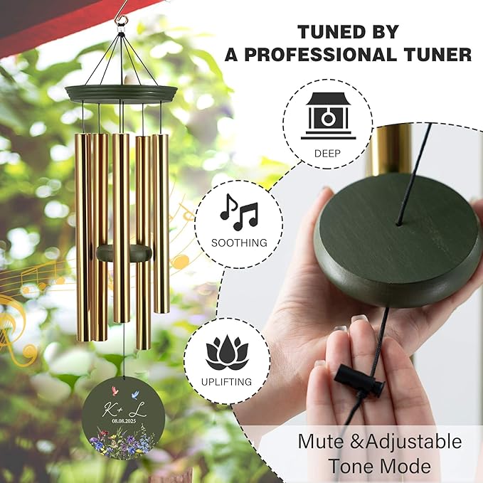 2025 Wedding Wind Chimes for Couple, Deep Tone Personalized Wind Chime, Wedding Gifts for Couples, Customized Windchime for Husband/Wife-CasaMuseHome