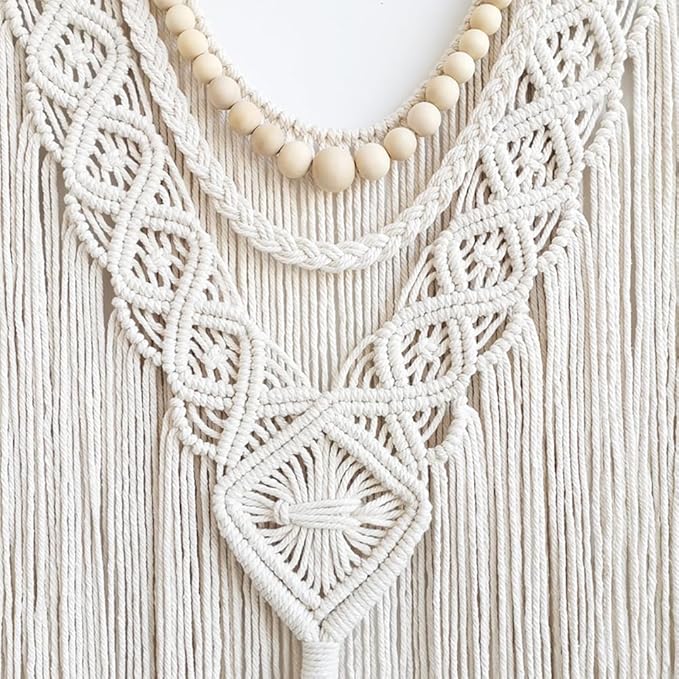 Achart Macrame Wall Hanging Large- Boho Wall Decor- large wall art- Wall Decor Living Room- Macrame Tapestry Boho Decor for Bedroom (Wooden Bead)-CasaMuseHome