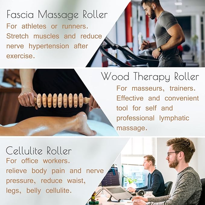 2pcs Wooden Massage Roller Wood Therapy Massage Tools Body Shaping，Anti Cellulite Wood Roller Masssager，Manuel Wooden Fascia Massage Roller，Wood Body Sculpting Tools，Wood Body Massage Roller-CasaMuseHome