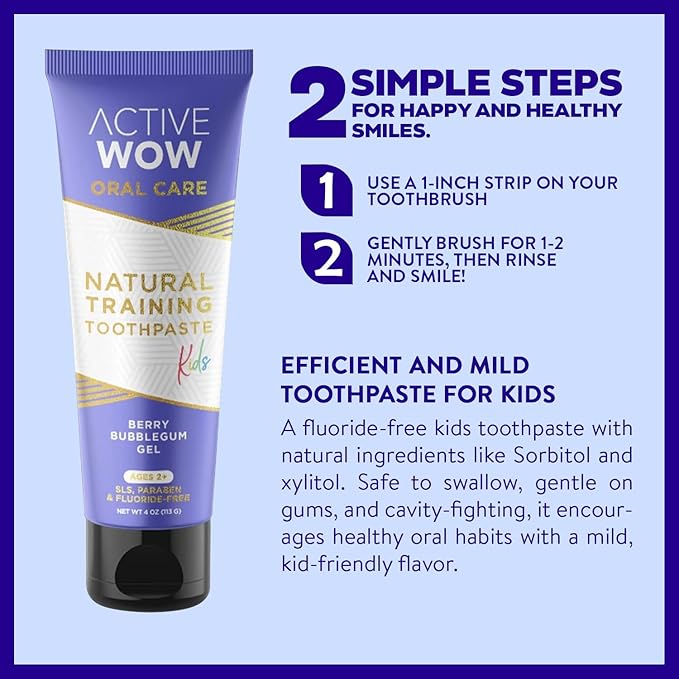 Active Wow Training Toothpaste – Fluoride-Free, Toddler-Safe, Gentle, Vegan, Safe to Swallow – Berry Bubblegum, 1 Pack-CasaMuseHome