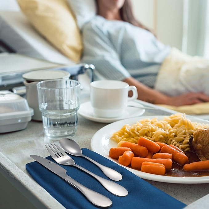 7 Pieces Bariatric Eating Portion Control Flatware Bariatric Management Silverware Serving Spoons Forks Knives Stainless Steel Weight Loss Utensils with Fabric Storage Bag-CasaMuseHome