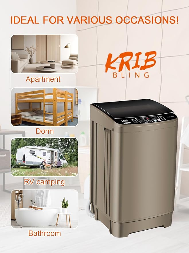 17.7 lbs Portable Washer Drain Pump, Full Automatic Washing Machine with LED Display, 10 Programs & 8 Water Levels Selections, Ideal for Camping, Apartment, Dorm, Glod-CasaMuseHome