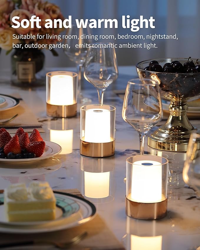 4" Mini Dining Table Light 2 Pack for Buffet Restaurant, Outdoor Waterproof Lamps for Bathroom Camping, Rechargeable Cordless Table Lamp for Bar, Touch Warm Night Light for Nursery Baby (Gold)-CasaMuseHome
