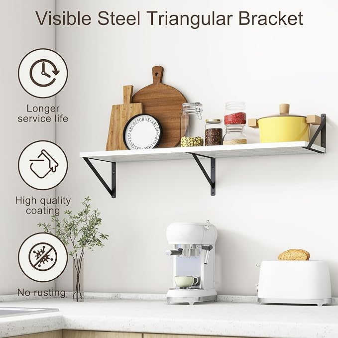 36"W x 10"D Floating Shelves, 10 Inch Deep White Floating Shelves, Farmhouse Rustic Deep Wall Shelves for Home Decor, Wide Large Floating Shelf for Bathroom, Living Room, Kitchen, Study Room-CasaMuseHome