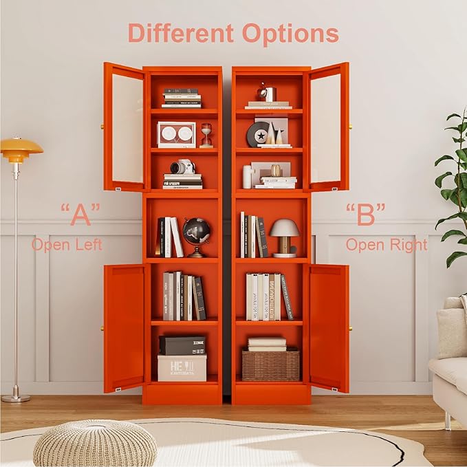 67" Tall Bathroom Storage Cabinet, Narrow Metal Floor Cabinet with Glass Door and Adjustable Shelves, Freestanding Metal Locker for Laundry, Kitchen, Dining Room-CasaMuseHome