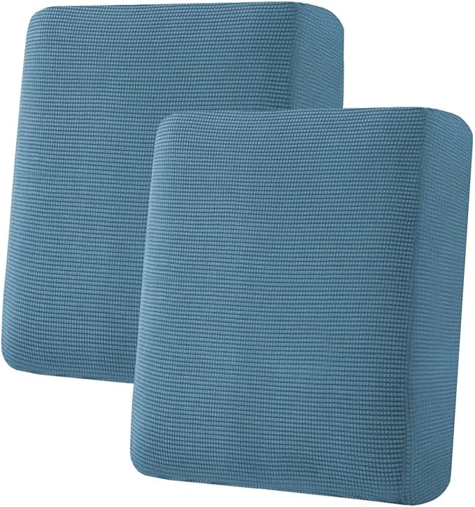 H.VERSAILTEX Super Stretch Individual Seat Cushion Covers Sofa Covers Couch Cushion Covers Slipcover Sets Thick Jacquard Textured Twill Fabric (2 Piece Medium Sofa Cushion Covers, Dusty Blue)-CasaMuseHome