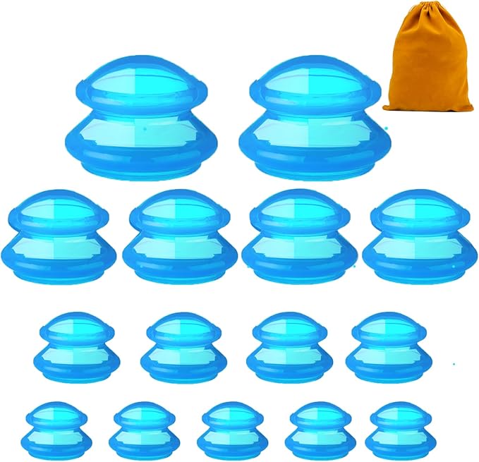 15Pcs Cupping Therapy Set-Professional Silicone Cupping, Suitable for Facial Body Massage/Deep Myofascial Release/Pain Relief/Muscle Relaxation & More (Blue,15pcs)-CasaMuseHome