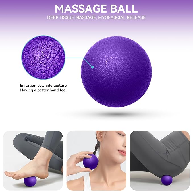 5 in1 Foam Roller Set, High Density Deep Tissue Massager for Muscle Massage, Massage Roller, Massage Ball, Resistance Band for Whole Body Physical Therapy Deep Muscle Massage (Purple)-CasaMuseHome
