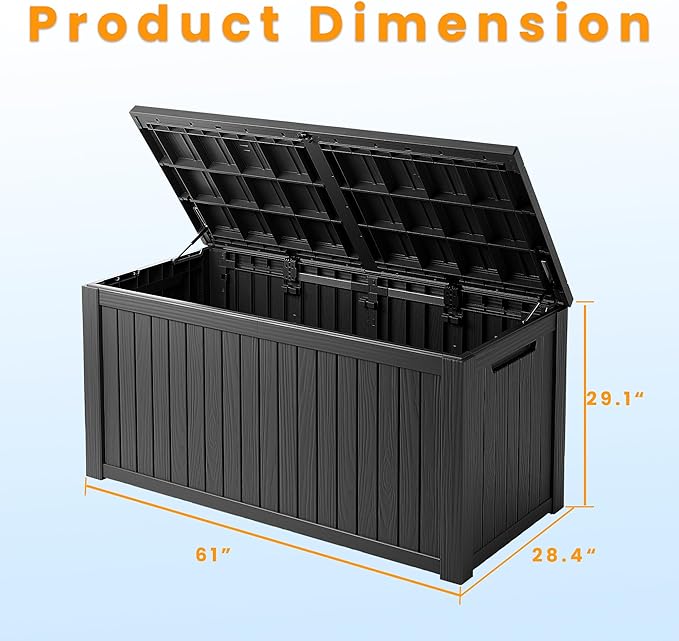 180 Gallon Double-Wall Resin Deck Box - Lockable Waterproof Outdoor Storage Box, 1000lbs Capacity & Doubles as Seating for Patio Furniture, Garden Tools, Pool Accessoriess (Black)-CasaMuseHome