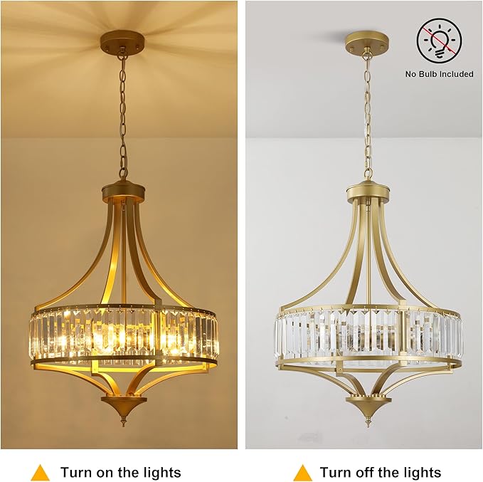 20" Modern Crystal Chandelier, 5-Light Gold Dinning Room Light Fixtures Over Table, Hanging Round Pendant Chandelier for Kitchen Island Entryway Bedroom Office Bathroom Stairwell-CasaMuseHome