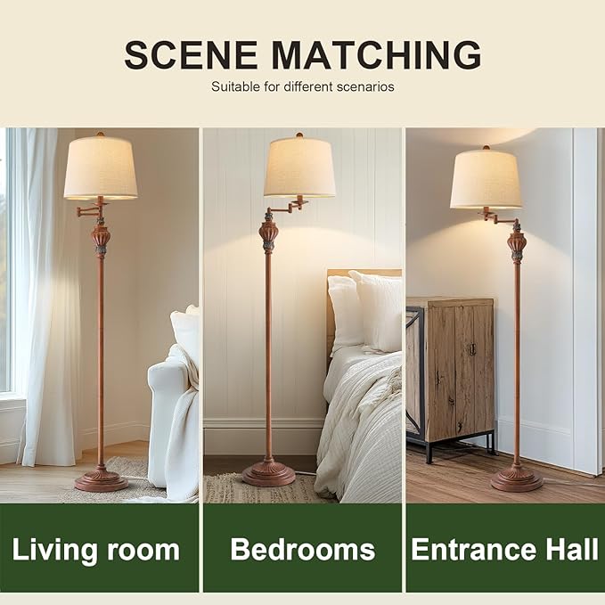 61" Vintage Floor Lamp with 350° Adjustable Swing Arm, Standing Lamp for Bedroom Living Room Bedside Tall lamp Nightstand Retro Farmhouse Mid Century Lamp Light Home Décor Office Gifts-CasaMuseHome