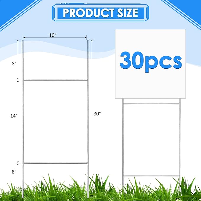 30 Pcs H Stakes for Yard Signs 30'' x 10'' Metal Heavy Duty H Frame Wire Stakes Weatherproof Metal Holder for 4mm 5mm Corrugated Signs Advertising Board Guidepost Yard Halloween Decor-CasaMuseHome