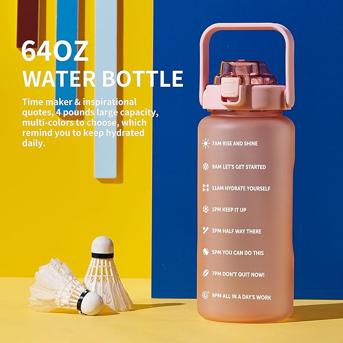 64oz,100oz,128oz Large Motivational Water Bottle with Time Marker, Leakproof & BPA Free Half Gallon Big Water Bottle with Straw Handle Tritan Frosted Water Jug for Gym,Fitness,Outdoor Sports-CasaMuseHome