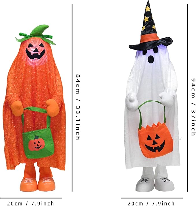 37" Front Porch Light up Halloween Ghost Figure Décor, Kit Standing Trick or Treat Indoor and Outdoor Decorations-Start-CasaMuseHome