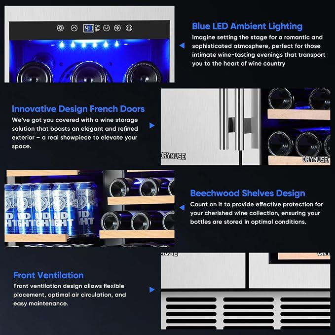 30" Stainless Steel Wine & Beverage Refrigerator - Dual Zone, Built-in/Freestanding with Upgraded Cooling - 30 Bottles & 110 Cans Capacity-CasaMuseHome