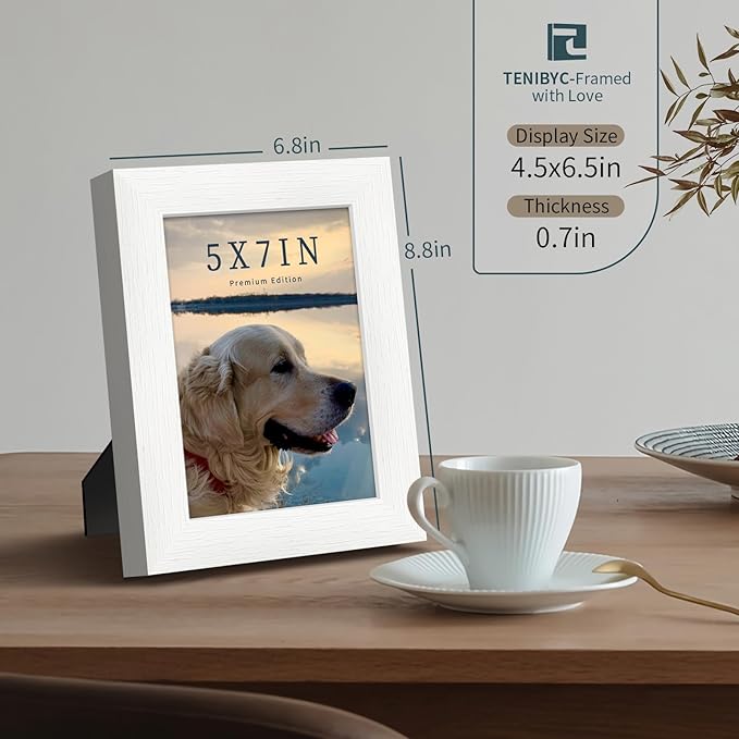 5x7 Picture Frame 3 Pack - White Woodgrain, Solid Wood & HD Tempered Glass, Table Display or Wall Hanging-CasaMuseHome