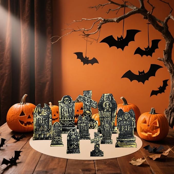 20Pcs Halloween Mini Tombstones Figurines, Plastic Miniature Tombstones Set Mini Gravestones Halloween Decorations for Miniature Graveyard Scene Haunted House DIY Crafts-CasaMuseHome