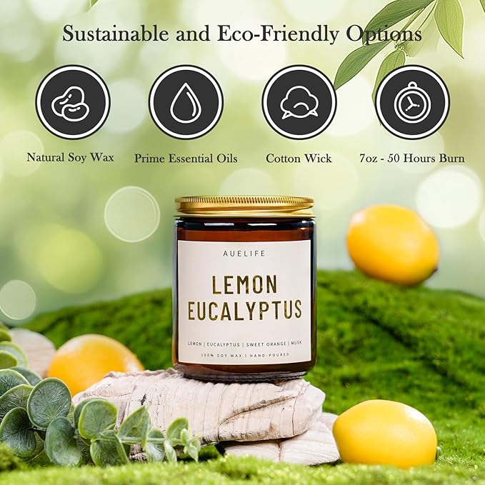 4 Pack Scented Candles Set | Scented Candles for Home, Candle Gifts for Women Men, Soy Candle for Home, Aromatherapy Gift of Amber Patchouli/Lemon Eucalyptus/Lavender/Sandalwood-CasaMuseHome