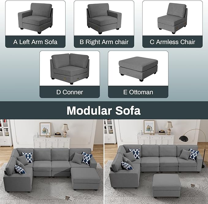 L Lengend Vansen Modular Sectional Sofa U Shaped Couch with Ottoman Modern Reversible Corner Sectional Couch for Living Room (Dark Grey, U Shaped Sofa-1)-CasaMuseHome