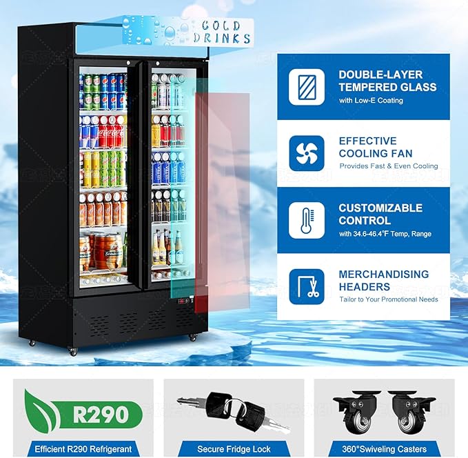 30 Cu.ft. Commercial Beverage Refrigerators Glass Door Refrigerator Upright Display Cooler with Soft LED Light and Adjustable Shelves for Restaurant Grocery Stores Home-CasaMuseHome