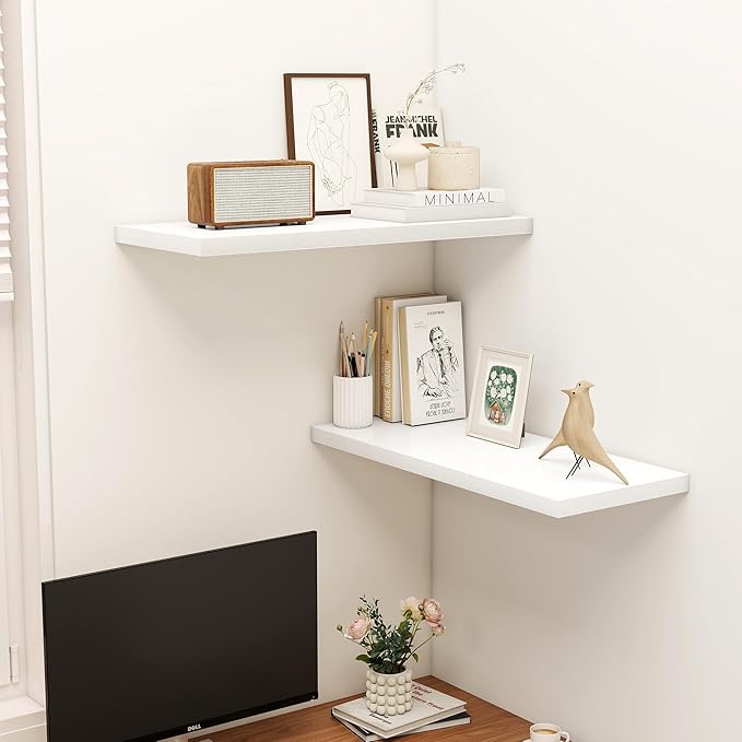 32" Floating Shelves for Wall, 12" Deep Slim White Floating Shelves, Wall-Mounted Shelves for Bedroom, Living Room, Kitchen, Bathroom - Set of 2-CasaMuseHome