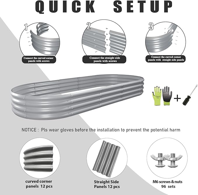 2 Pack 8x3x1FT Galvanized Raised Garden Bed Large Metal Planter Box Kit Elevated Raised Garden Planters for Outdoor Plants, Gray-CasaMuseHome