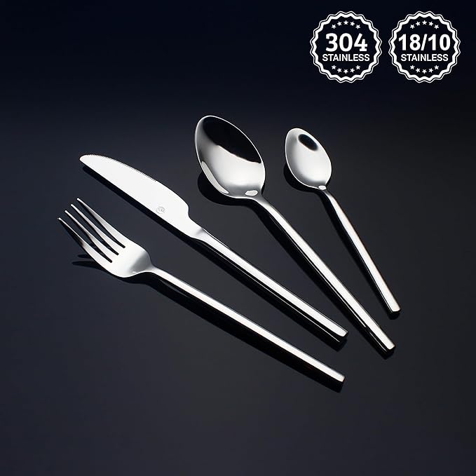 24 Piece Silverware Set For 6 Heavy duty 18/10 Stainless Steel Flatware Set Modern Design Knife/Fork/Spoon Mirror Polished Dishwasher Safe Cutlery Set with Gifts-CasaMuseHome