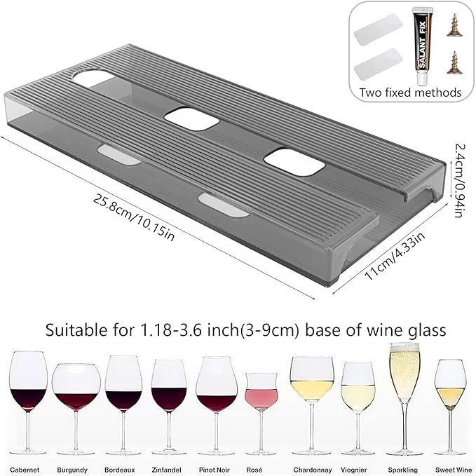 2 Pcs Wine Glass Holder,Stemware Rack Punch-free Hanging Under Cabinet for Bar,Kitchen and Restaurant (Grey)-CasaMuseHome