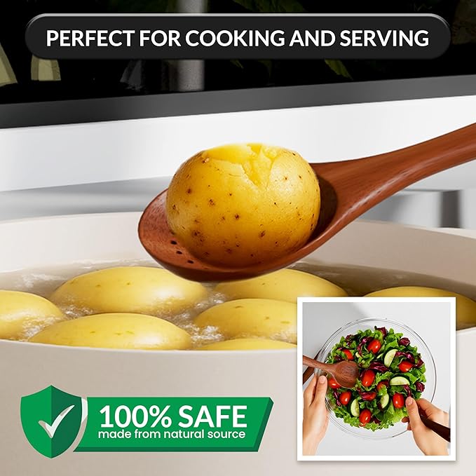 6-Piece Acacia Wood Cooking Utensil Set – Wooden Kitchen Pan Toolset for Nonstick Cookware – Includes Spoons & Spatulas – Non-Scratch, Eco-Friendly Cooking Tools – Everyday Use - Lifetime Replacements-CasaMuseHome