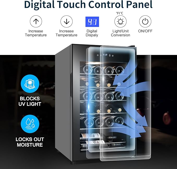 24 Bottles Wine Cooler Refrigerator, Small Wine Fridge Mini Wine Fridge Countertop with Glass Door Wine Cellars for Red Wine, Champagne, Dry White Wine, Sparkling Wines-CasaMuseHome