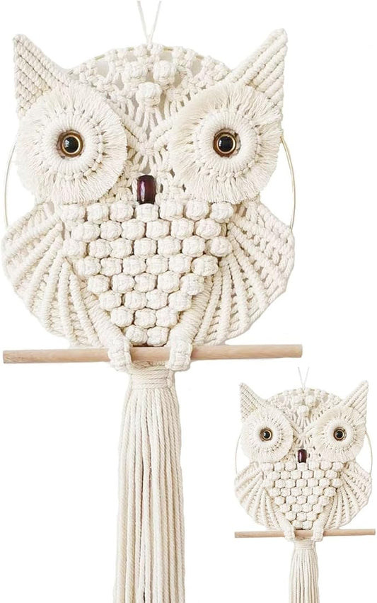 Achart Owl Macrame Wall Hanging-Hand Woven Boho Tapestry-Macrame Wall Decor -Owl Decor for Bedroom, Living Room, Nursery (Beige-L&S)-CasaMuseHome