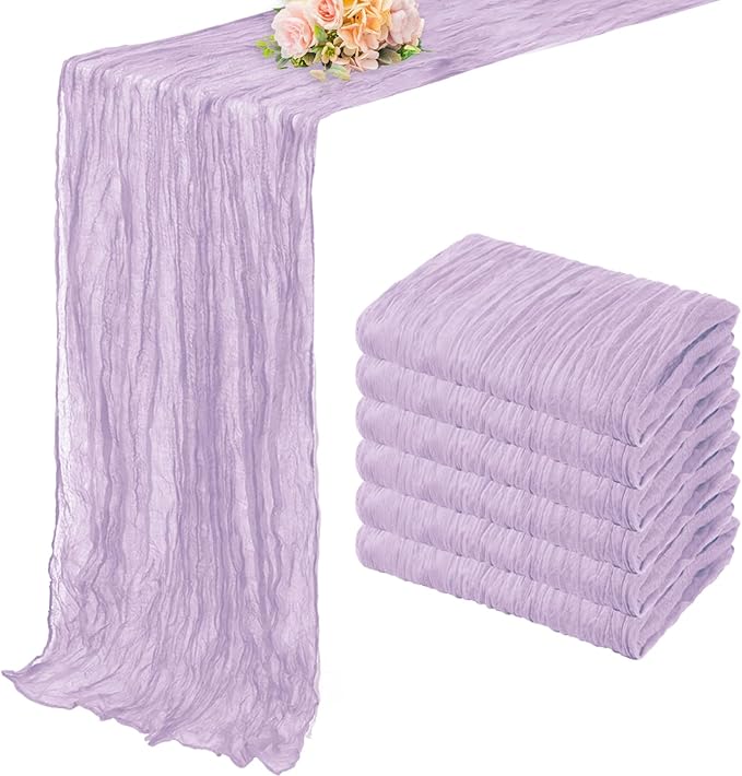6 Pack Lilac Cheesecloth Table Runner 10FT Rustic Gauze Cheese Cloth Table Runner for Wedding 20 x 120 Inch Long Bridal Baby Shower Table Decor Boho Fabric Sheer Birthday Party Table Decorations-CasaMuseHome