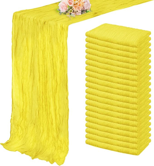 20 Pack Yellow Cheesecloth Table Runner 20 x 120 Inch Long Rustic Gauze Cheese Cloth Table Runner for Wedding 10FT Bridal Baby Shower Table Decorations Boho Fabric Sheer Birthday Party Table Decor-CasaMuseHome