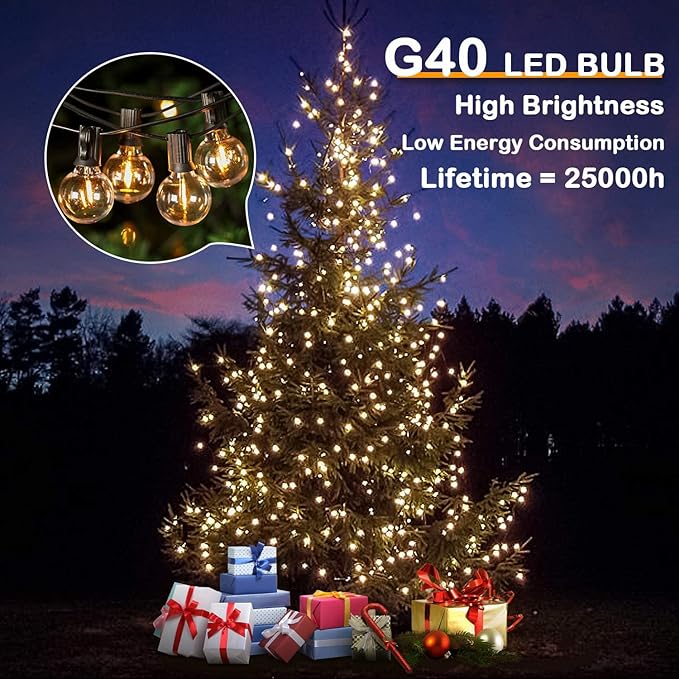 200FT LED Outdoor String Lights with 100+4 Bulbs, Shatterproof Waterproof Patio String Lights for Outside, Connectable 2200K Dimmable Commercial Hanging Light for Christmas Backyard Cafe Garden Bistro-CasaMuseHome