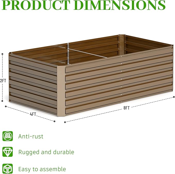 8x4x2 ft Outdoor Raised Garden Bed, Large Metal Planter Raised Beds, Planters for Outdoor Plants for Vegetables, Flowers, Herbs, Fruits, and Succulents.(2 Pcs)-CasaMuseHome