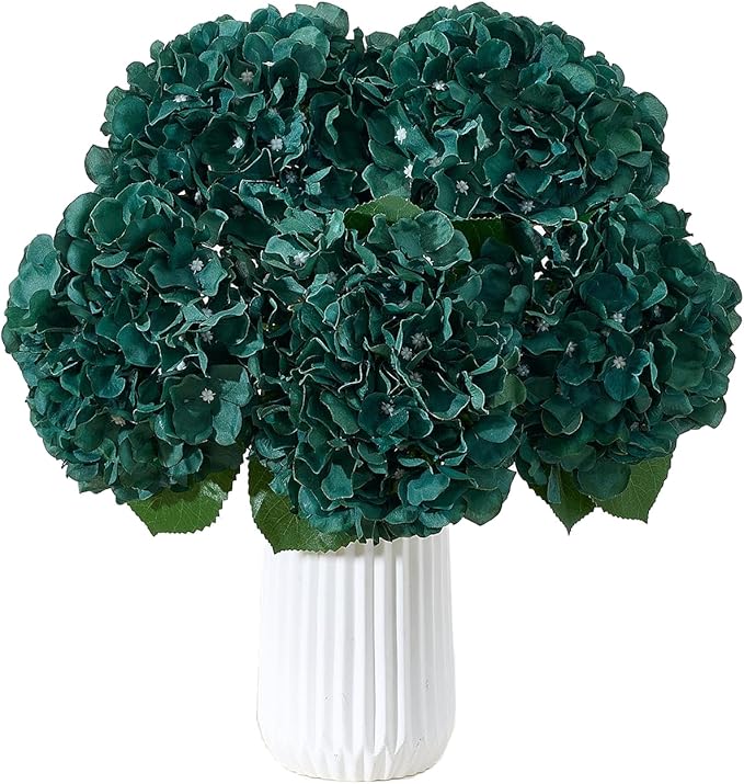 8Pcs Emerald Green Fake Flowers Silk Hydrangea Artificial Flowers Bouquets Faux Hydrangea Stems for Home Table Centerpieces Wedding Party Decoration-CasaMuseHome