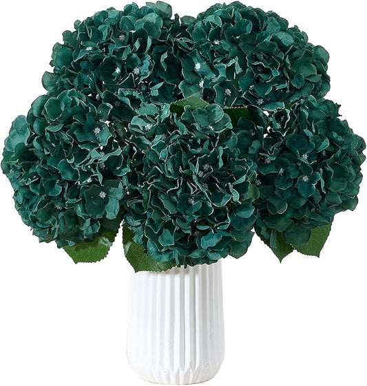8Pcs Emerald Green Fake Flowers Silk Hydrangea Artificial Flowers Bouquets Faux Hydrangea Stems for Home Table Centerpieces Wedding Party Decoration-CasaMuseHome