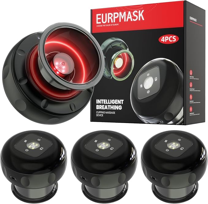 4 Pack 5-in-1 Electric Cupping Kit for Massage Therapy with Red Light Therapy - 24 Levels of Adjustable Suction & Heat, Portable Cupping Therapy Set for Back Pain Relief & Neck Muscle Soreness-CasaMuseHome