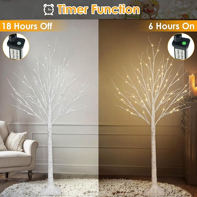 2 Pack 4FT 100LED Christmas Lighted Birch Tree, Timer Function Prelit Artificial Tree Lamp Plug in with Warm White Lights, 2 Modes Twinkling Twig Trees for Indoor Outdoor Party Christmas Decorations-CasaMuseHome