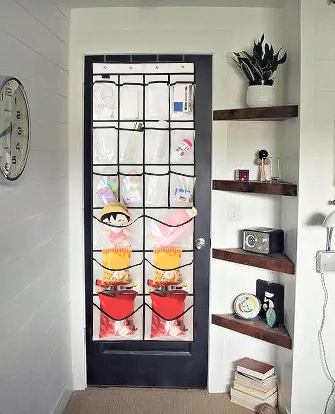 2 Pack Extra Large Hanging Crystal Clear Over Door Shoe Organizers, Closet Shoe Rack Organizer, 12+6 Pockets, 8 Hooks, White (59" x 21.6")-CasaMuseHome