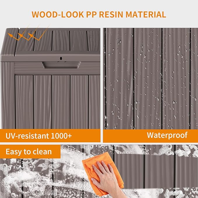 28 Gallon Resin Deck Box, Lockable Patio Outdoor Storage Box for Furniture, Garden Tools and Tools Storage, Waterproof Outside Storage Boxes - Grey-CasaMuseHome