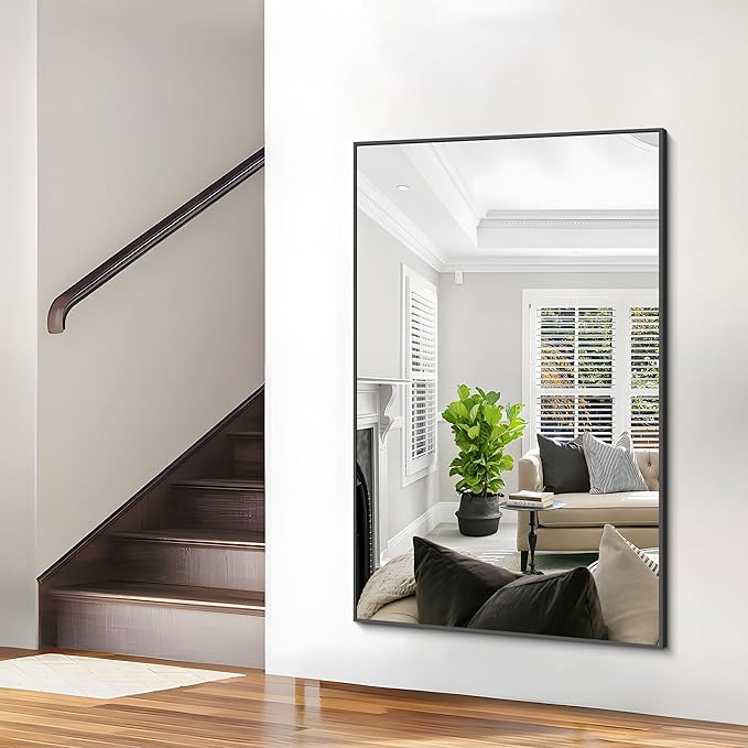 40x60inch Black Bathroom Mirror, Black Rectangle Mirror with Frame, Large Rectangular Wall Mirrors for Bathroom, Living Room, Hair Salon, Big Farmhouse Mirror Hang Horizontal/Vertical-CasaMuseHome