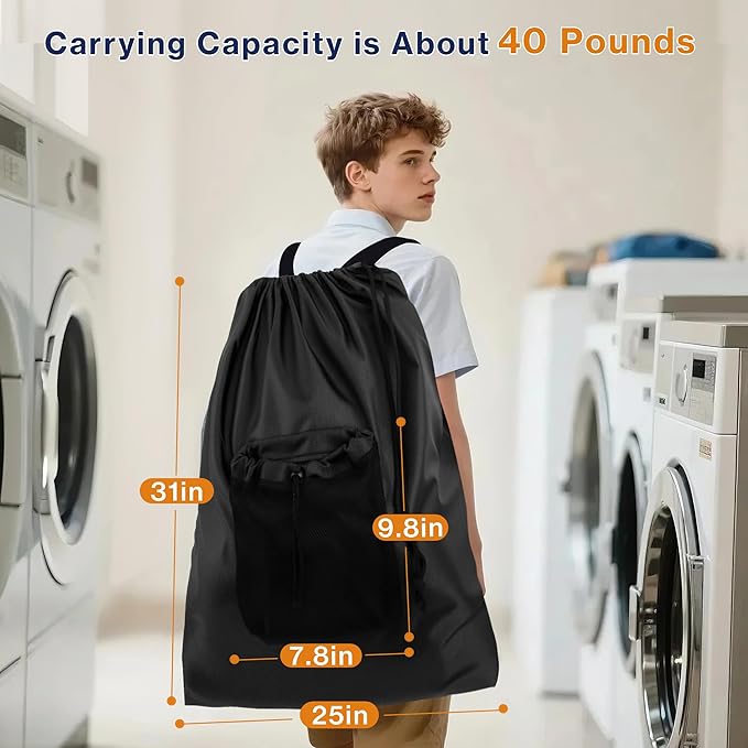 2-Pack Backpack Laundry Bags, Heavy Duty Laundry Bag Backpacks with Adjustable Shoulder Straps, Door Hanging Washing Bag, Laundry Hamper Lining for College Dorm, Travel, Laundromat-CasaMuseHome