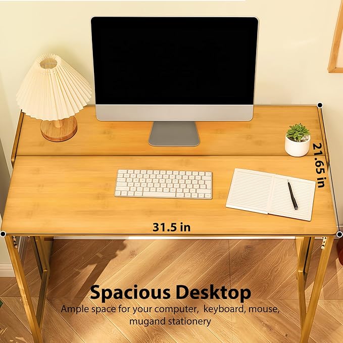 31.5" Bamboo Folding Desk,Space-Saving Computer Desk for Small Spaces, Foldable Study Table for Bedroom, Home Office, Dorm, Apartment（Natural）-CasaMuseHome