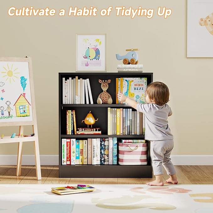 3-Tier Metal Open Shelf Bookcase, Bookcase with Adjustable Shelves, Floor Standing Book Shelf, Freestanding Display Storage Shelves, Curio Cabint Display Case for Small Places/Living Room/Corner-CasaMuseHome