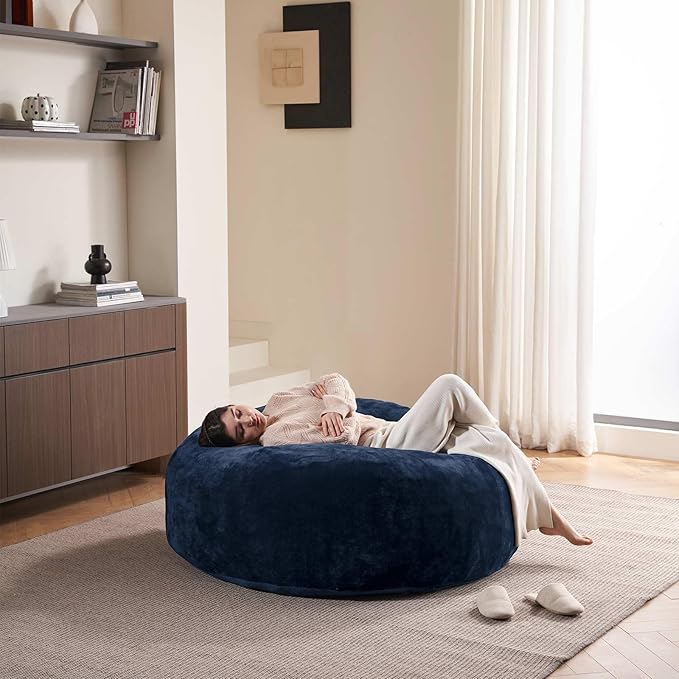 5FT，Big Bean Bag Chairs for Adults，Large beanbag with Filler Included，Memory Foam Material，Easy to Clean and Washable Corduroy Fabric，Suitable for Living Room and Bedroom (Blue, 5 Foot)-CasaMuseHome